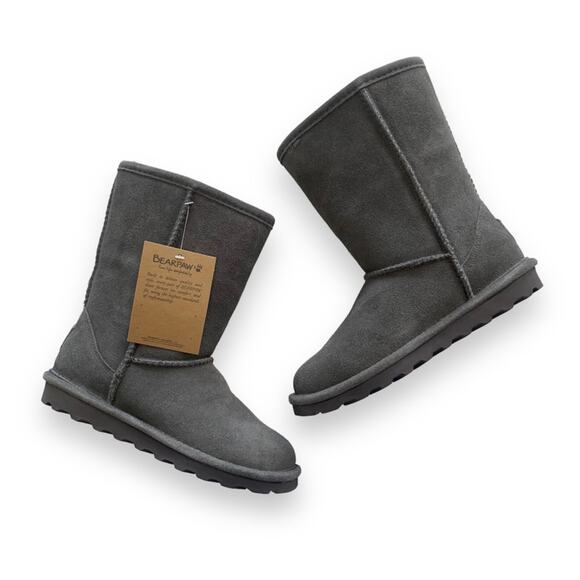 BearPaw Elle Short 8 Inch Gray Classic Suede Cozy Winter Boots Size 6 - Picture 1 of 7